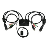 Caja De 2 Puertos Usb Kvm Switch Cable Hdmi Con Audio Y De C