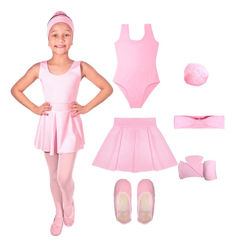 Kit Roupa De Ballet Infantil 6 Itens Uniforme Bale Rosa   | Frete grátis