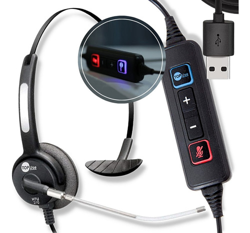 Fone De Ouvido Headset Usb Telemarketing Call Center Htu-310