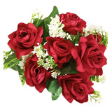 2 Ramos Con 7 Rosas Sinteticas - Flor Rosa Artificial