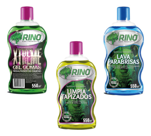 Kit Rino X 3 Revividor Gel - Limpia Tapizado - Lavaparabrisa