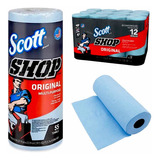 12 Rollos Toallas Scott Shop Paño Multiusos Limpiador Azul