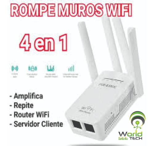  Rompemuros Repetidor Amplificador Señal Wifi 4antenas 