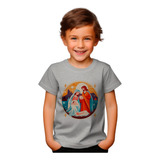 Camiseta Infantil Cinza Cz2 Presepio Colorido Jesus Maria Jo