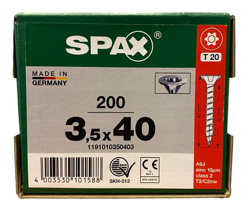 Tornillos Spax Madera 3.5 X 40 Caja 200 Pieza Cuerda Corrida