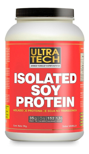 Proteina Isolada De Soja No Transgenica Ultra Tech X 1 Kg Proteína Aislada 0 % Carbohidratos Rápida Asimilación Sabor Frutilla