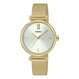 Reloj Pulsera Casio Ltp-2023vmg-7cdr, Analógico, Para Mujer, Fondo Plateado, Con Correa De Acero Inoxidable Color Dorado, Bisel Color Dorado Y Desplegable