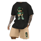 Conjunto Camiseta Oversized Bermuda Masculino Urso Verde