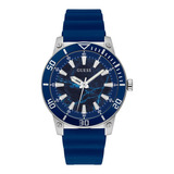 Reloj Guess Quartz Gw0420g1 Original Color De La Correa Azul Color Del Bisel Plata Color Del Fondo Plata