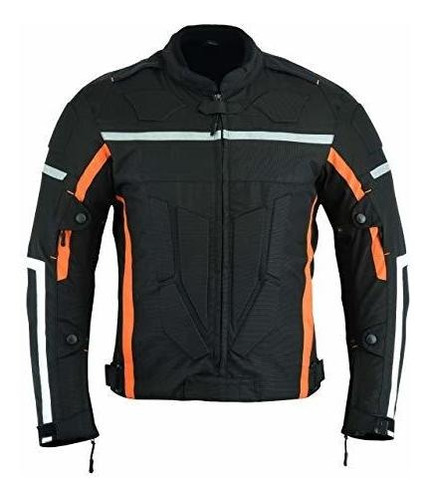 Chaqueta Moto Hombre Impermeable Cordura, Negra/naranja.