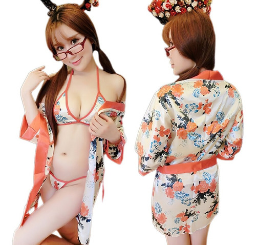 Bata De Baño Kimono Lencería Conjunto Levantadora Pijama