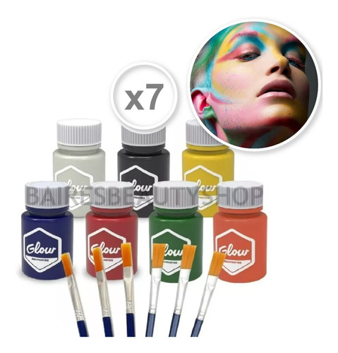 Kit 7 Maquillaje Glow Artistico Bodypaint + Pinceles