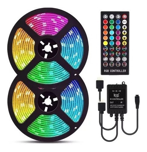 Kit X 10mts Completo Tira Luces Led Rgb 5050 Control Fuente 