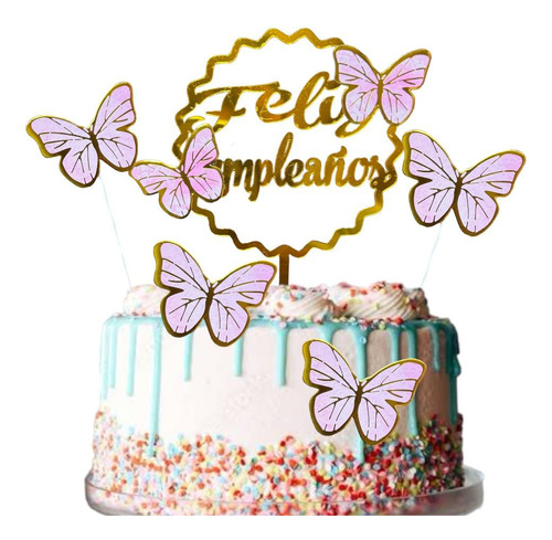 Cake Topper Decoración Pastel Mariposas Letrero Feliz Cumple