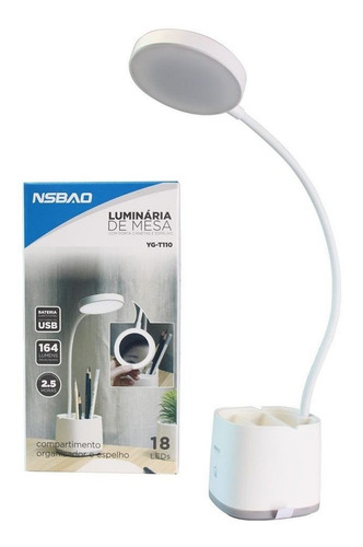 Luminaria De Mesa Flexível 360 Graus Porta Canetas/espelho