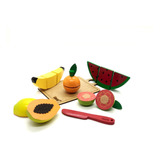Kit 5 Frutinhas Montessori Madeira Frutas Corte Faca + Tabua