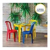 4 Conjunto De Mesa E 16 Cadeiras Bistro Colorida Açaiteria