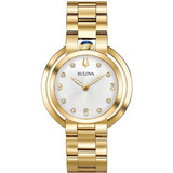 Reloj Bulova Rubaiyat Dorado 97p125 Dama Diamantes Original Color Del Fondo Plateado