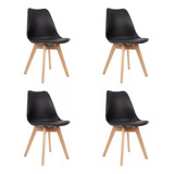 Kit 4 Cadeiras Eames Tulipa Wood Design Estofadas De Jantar Assento Preto