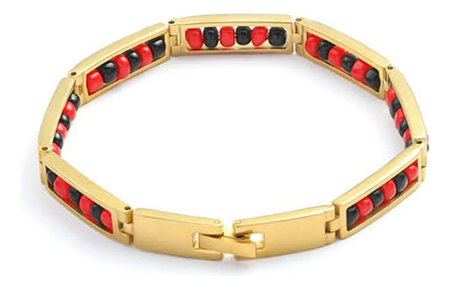 Pulsera Ilde De Eleggua Acero Baño De Oro 18 K Santeria Yoru