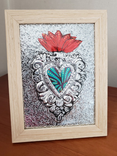 Corazón Mexicano Hecho A Mano, Con Marco Textura Madera