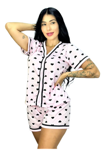 Pijama Americano Feminino  Blogueira Malha Várias Estampas