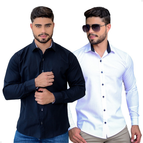 Kit 2 Camisa Camiseta Social Masculina Luxo Slim Fit Oferta