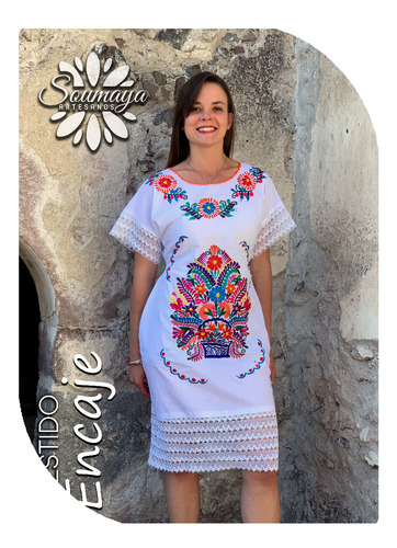 Elegante Vestido Casual Artesanal Bordado De Encaje