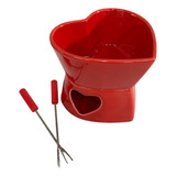 Aparelho Fondue 4 Peças Coração P/ 02 Pessoas Vermelho 400ml