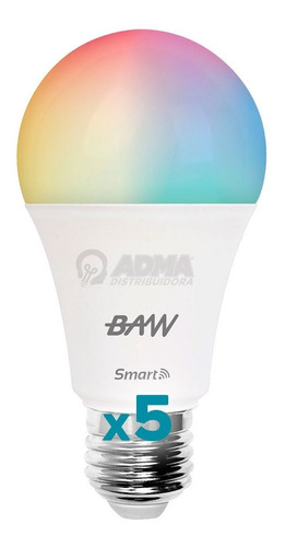 Lámpara Led Wifi E27 10w Rgb Celular Smart Life Pack X5