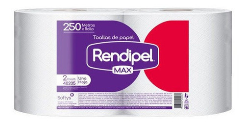 Toalla De Papel Una Hoja 250mts 2un. Rendipel