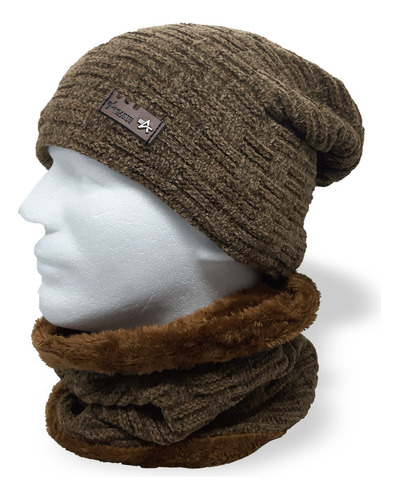 Gorro Caído Largo + Cuello Invierno Lana C/ Corderito Unisex