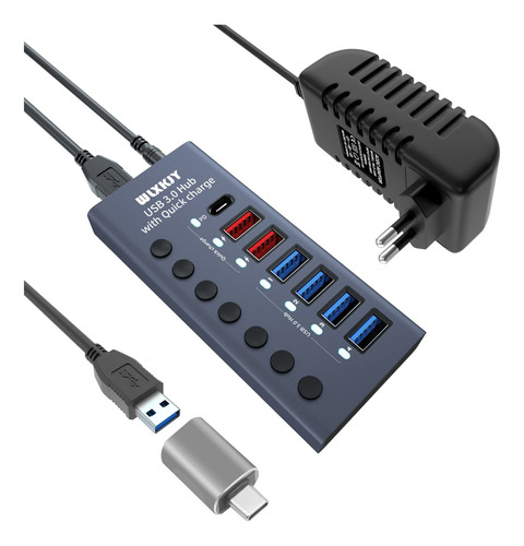 Wlxkjy Hub Usb 3.0 Alimentado Por Aluminio, Divisor De Conce