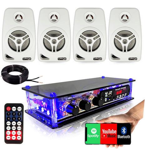 Kit  Amplificador Bluetooth E 4 Caixas Acusticas+20m De Fios