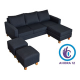 Juego De Living Sillon Esquinero Sofa + Camastro + 2 Puff