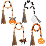 Conjunto De 4 Guirnaldas De Madera Halloween Borlas, De...