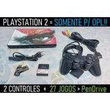 Sony Playstation 2 Ps2 Slim + 2 Controles = Apenas P/ Jogos Usb - Opl - 05