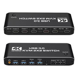 Conmutador Kvm Hdmi De Monitor Dual 2x2 Usb3.0 Conmutador