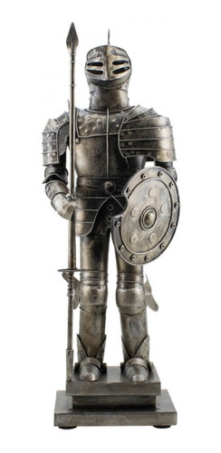 Ornamento Cavaleiro Medieval Grande Em Aço Escudo E Lança 