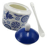 Azucarera De Porcelana Estilo Talavera Con Tapa Y Cuchara