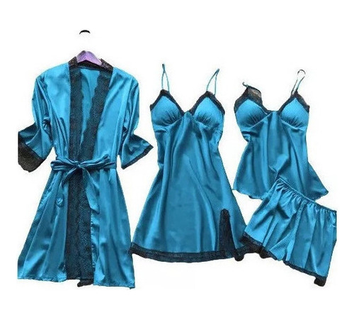 Lencería Mujer Seda Encaje Bata Babydoll Ropa Dormir Vestido