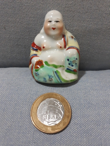 Miniatura Buda Antigo Porcelana Com Furos Nas Orelhas  7cm  