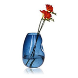 Casamotion Jarrón De Cristal Azul Para Decoración De Flores,