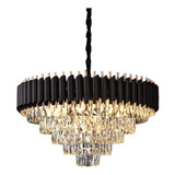 Lustre Pendente Cristal Redondo Mesa Jantar Dourado E Preto