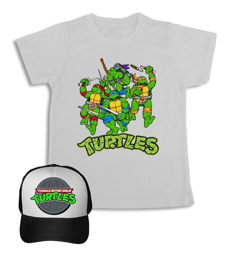 Tortugas Ninja Retro Camiseta + Gorra  Combo Para Niños