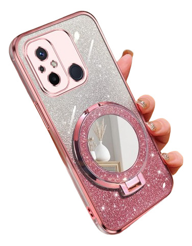 Brillo Brillante Funda Para Redmi 12c, With Espejo Soporte