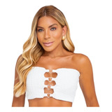 Crop Top Blanco Con Copa Talla Standard Tela Gruesa Licrada