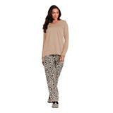 Pijama De Mujer Modal Soft Manga Larga Pantalon Animal 4235