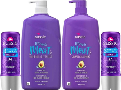 Aussie Moist Shampoo/cond.  865ml + 2 Máscara 236ml Kit C/4