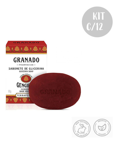 Kit C/12 Sabonetes Em Barra Glicerina Gengibre 90g Granado